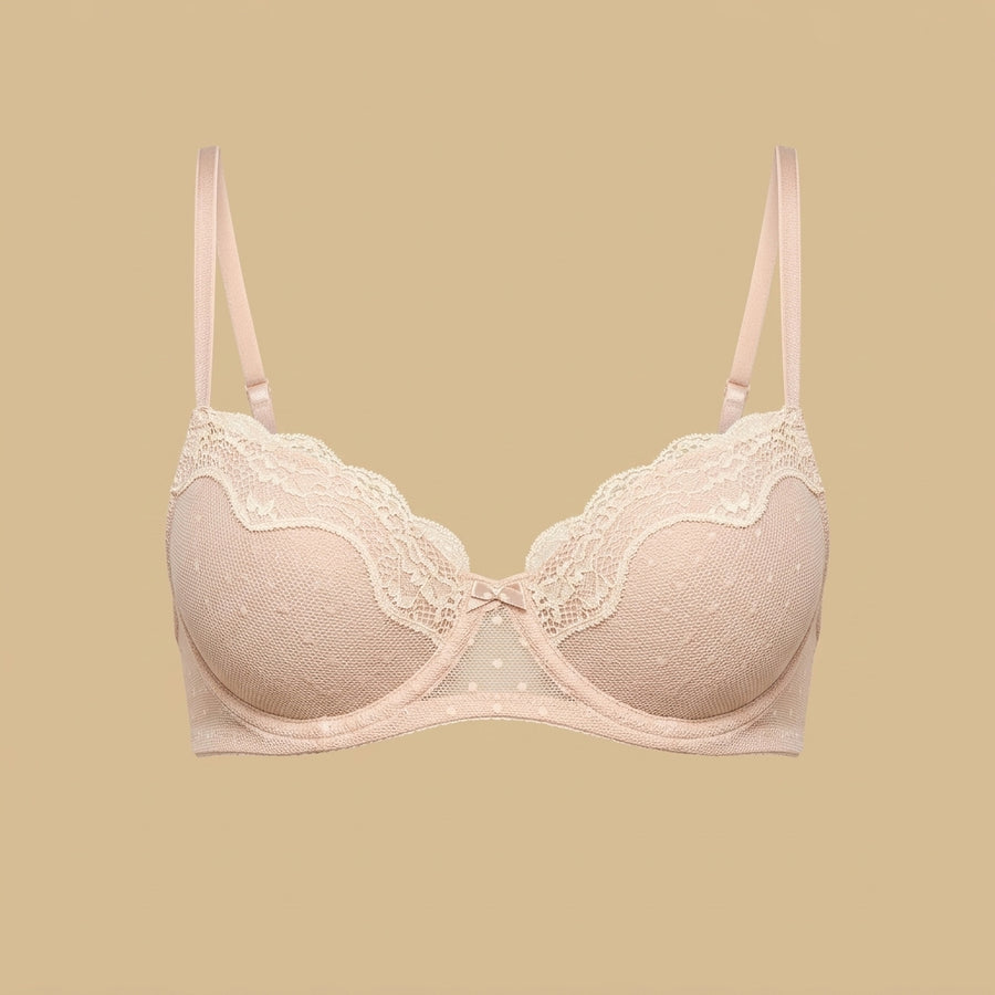 Lace Trim Mesh Push-Up Demi Bra