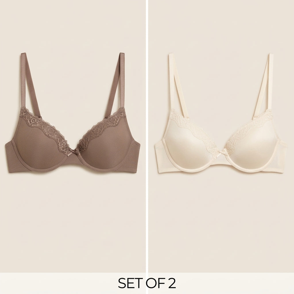 Pack of 2 - Lace Detail Plunge Bra