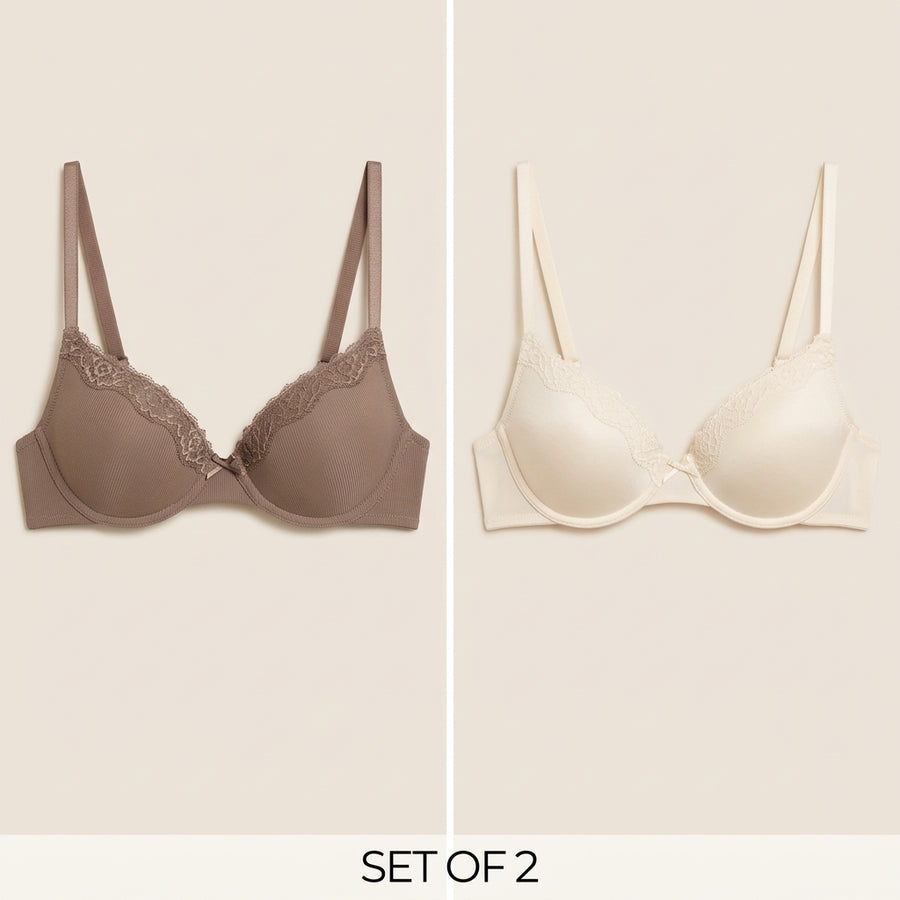 Pack of 2 - Lace Detail Plunge Bra