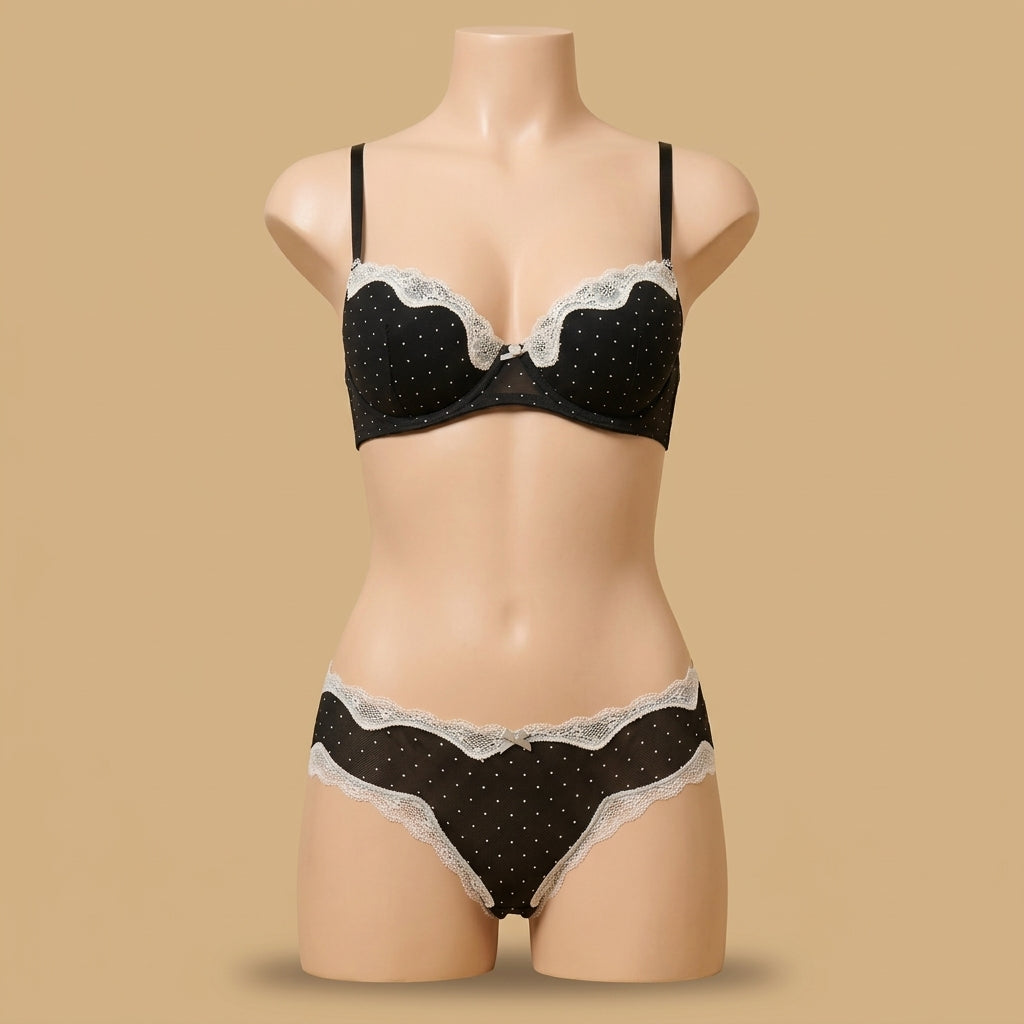 Polka Dot Print Lace Trim Demi Bra