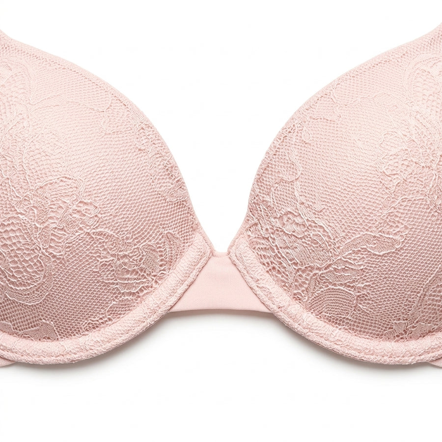 Jacquard Padded Wired Plunge Bra (Pink)