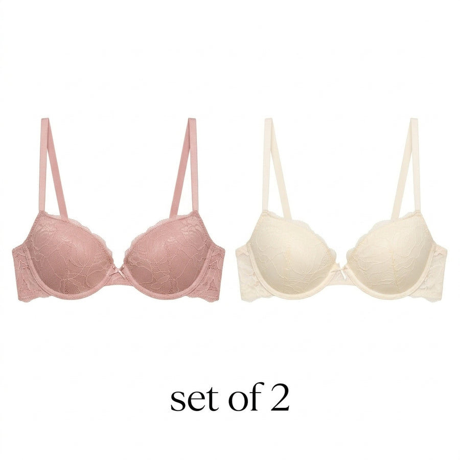 Pack of 2 - Floral Lace Demi Push-Up Bra