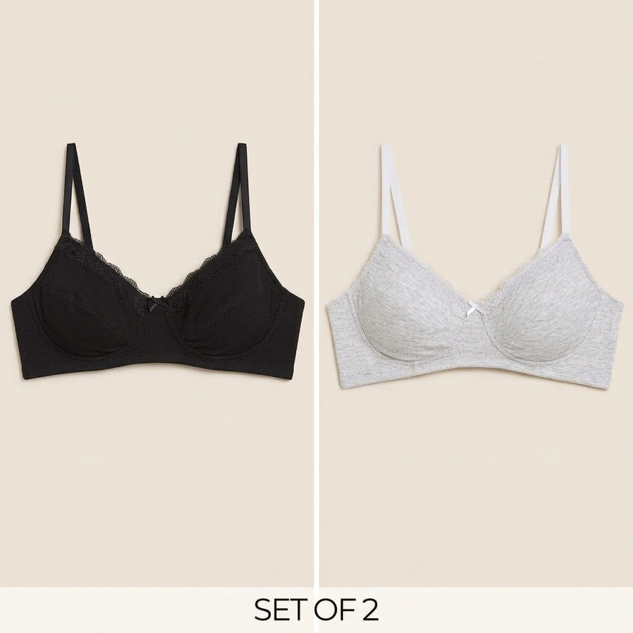 Pack of 2 - Ribbed Non-Padded Bra