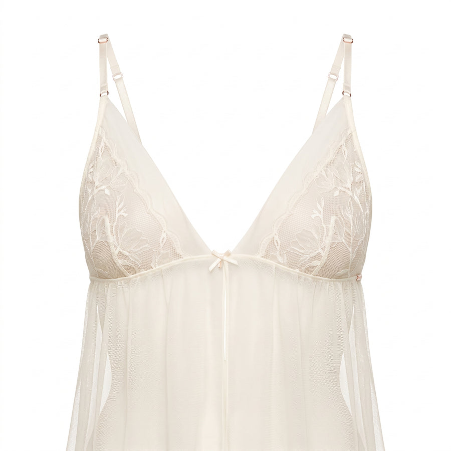 Lace Insert Babydoll with Thongs