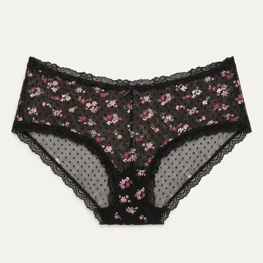 Floral Print Flock Mesh Briefs