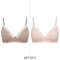 Pack of 2 - Lace Trim Padded Non-Wired A-frame Bra
