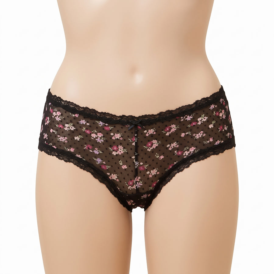 Floral Print Flock Mesh Briefs
