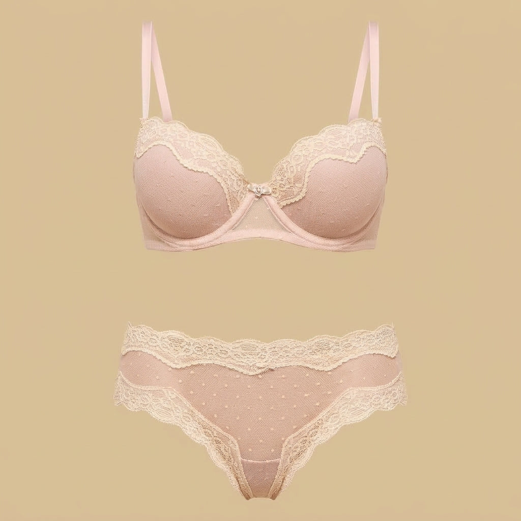 Lace Trim Mesh Push-Up Demi Bra