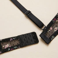 Floral Print Flock Mesh Plunge Bra