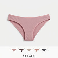 Pack of 5 - Plain Bikini with Elasticised Waistband