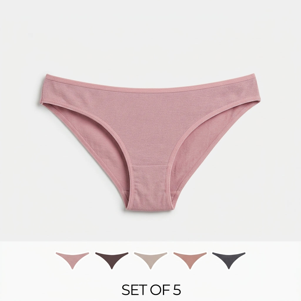Pack of 5 - Plain Bikini with Elasticised Waistband