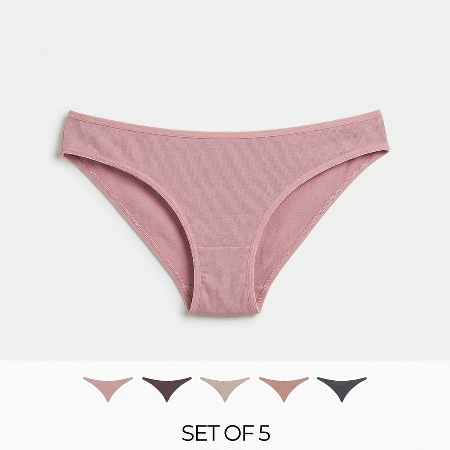 Pack of 5 - Plain Bikini with Elasticised Waistband