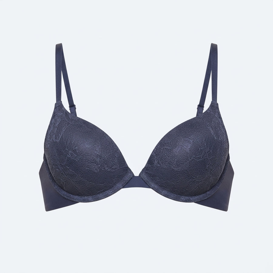 Jacquard Padded Wired Plunge Bra (Blue)