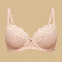 Lace Trim Mesh Push-Up Demi Bra