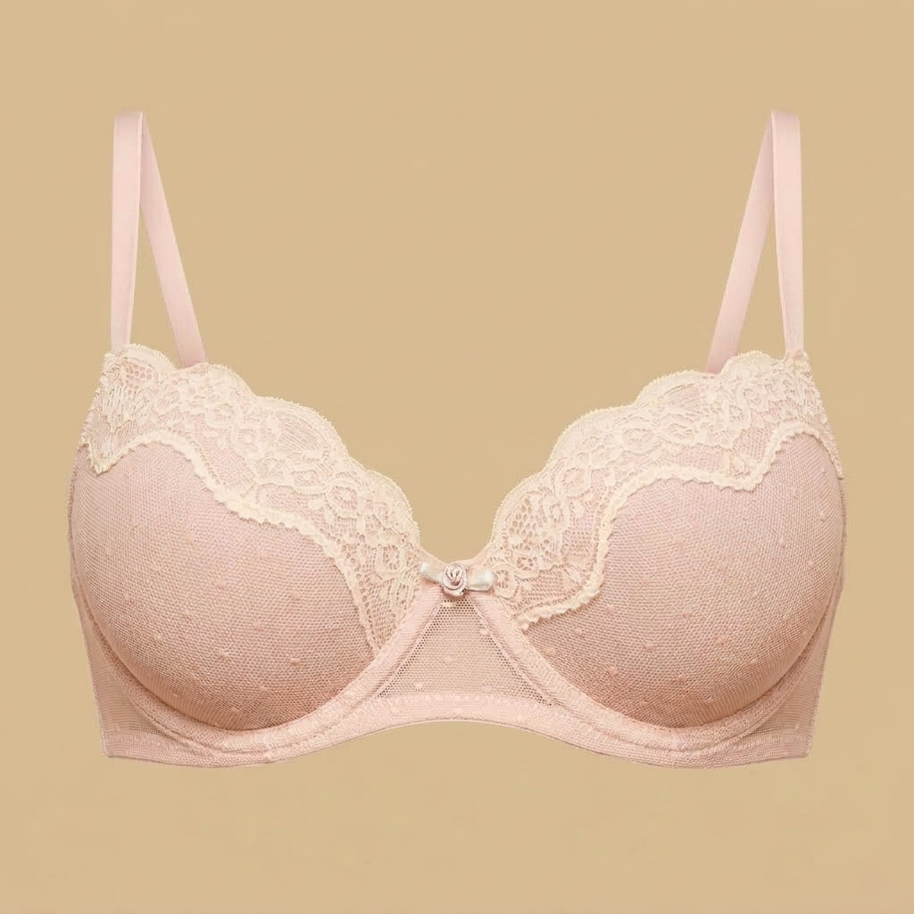 Lace Trim Mesh Push-Up Demi Bra