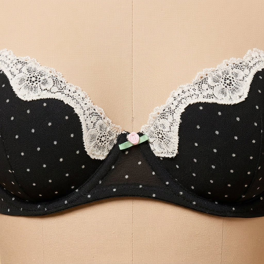 Polka Dot Print Lace Trim Demi Bra
