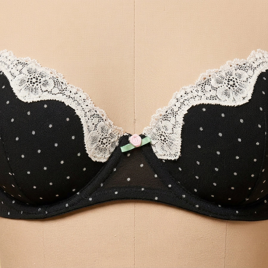 Polka Dot Print Lace Trim Demi Bra