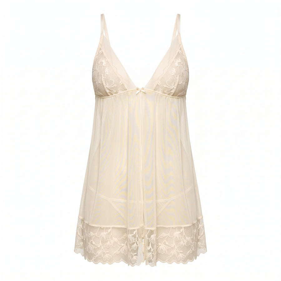 Lace Insert Babydoll with Thongs