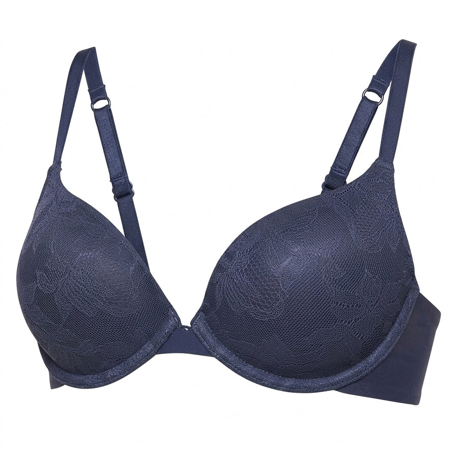 Jacquard Padded Wired Plunge Bra (Blue)