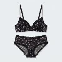 Floral Print Flock Mesh Plunge Bra