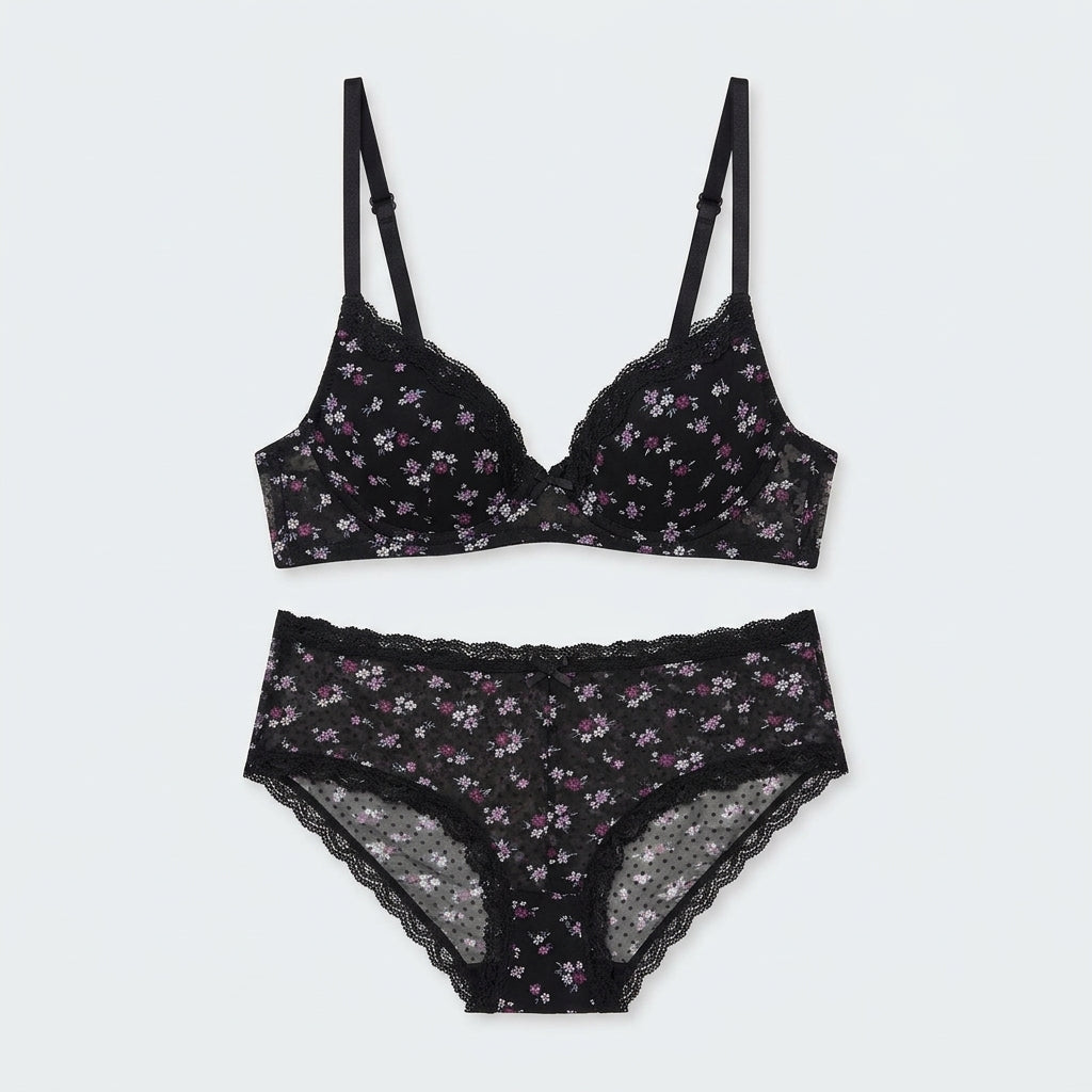 Floral Print Flock Mesh Briefs