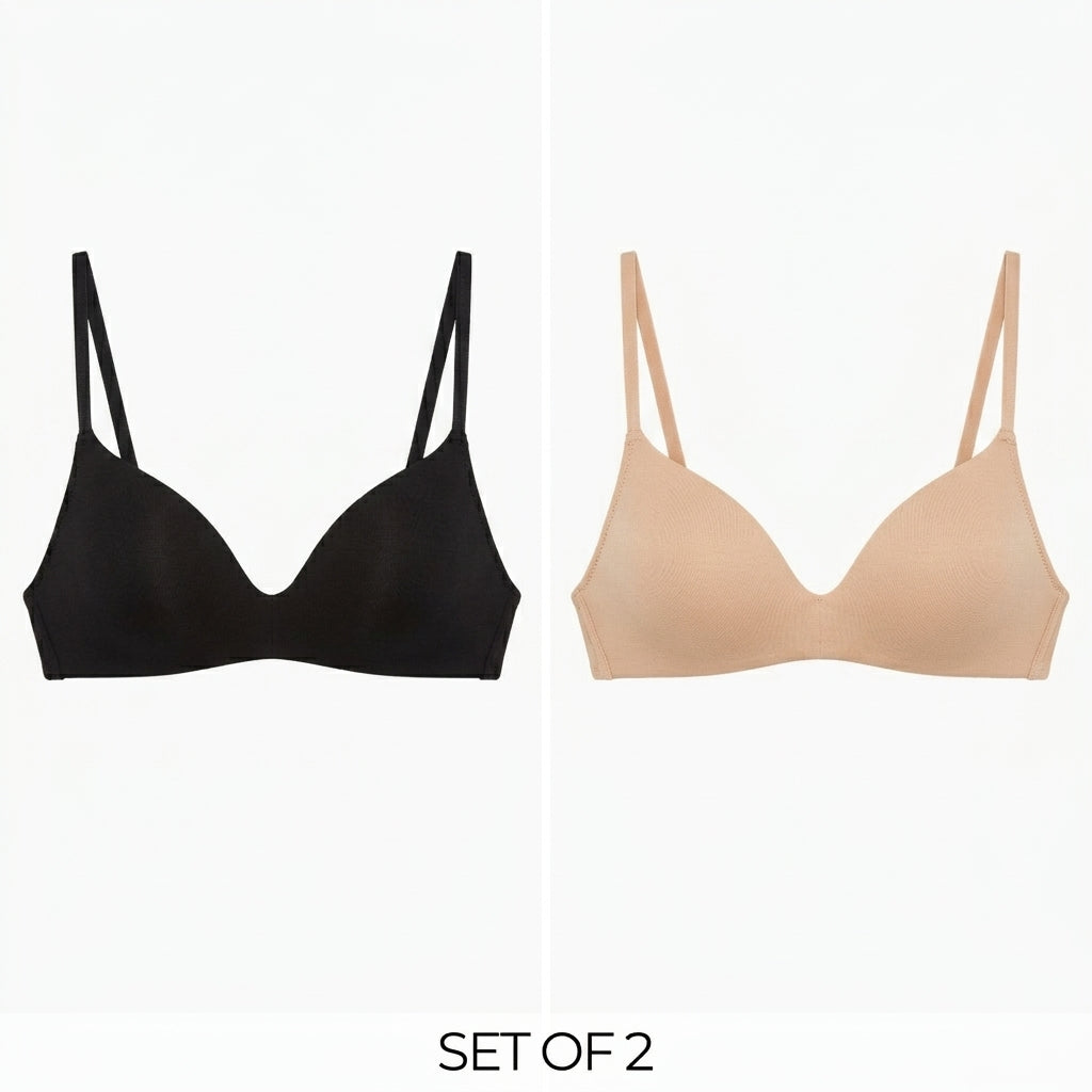 Pack of 2 - Plain Padded Non-Wired A-frame Bra