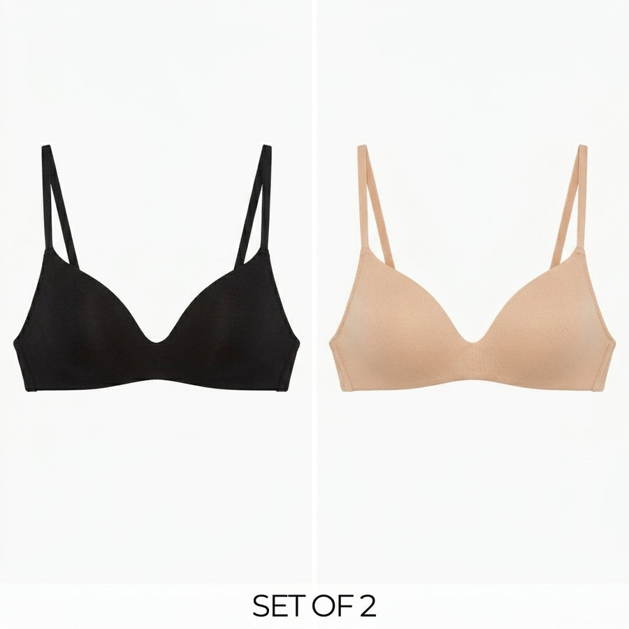 Pack of 2 - Plain Padded Non-Wired A-frame Bra