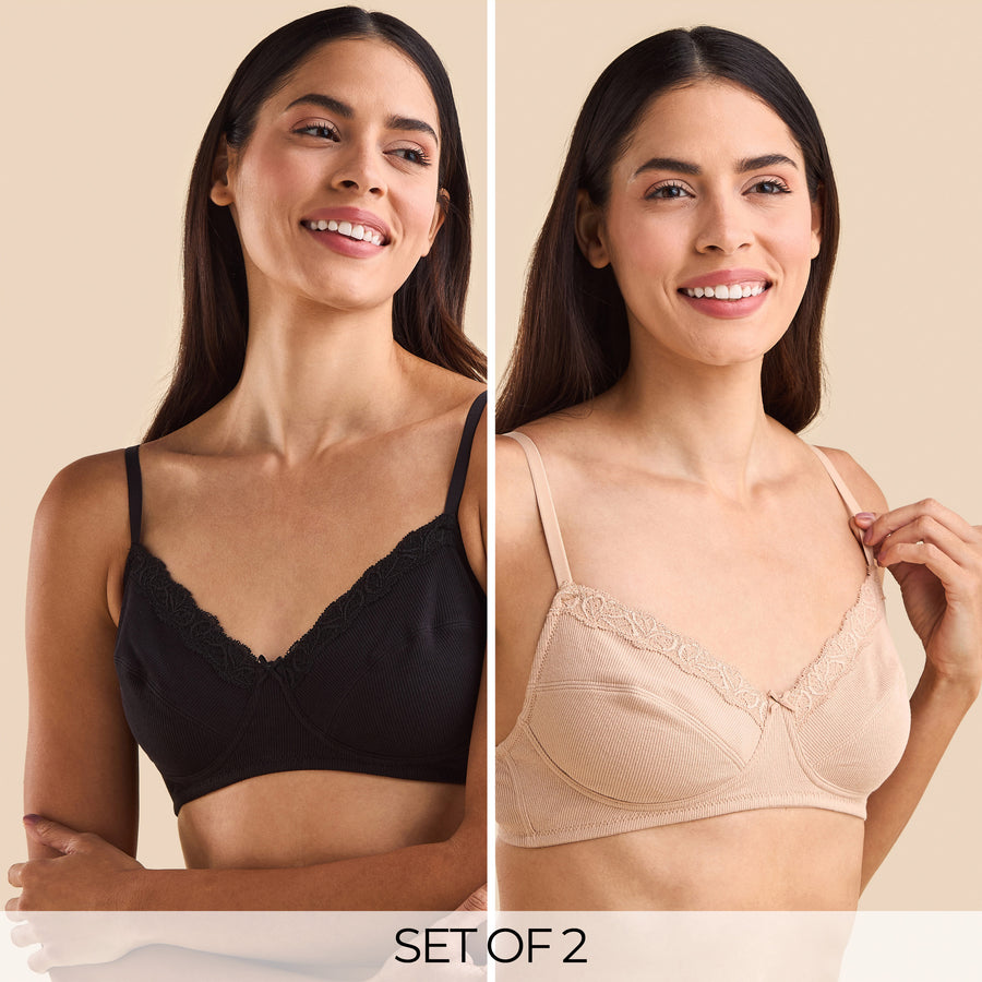 Pack of 2 - Lace Insert Non Padded Bra