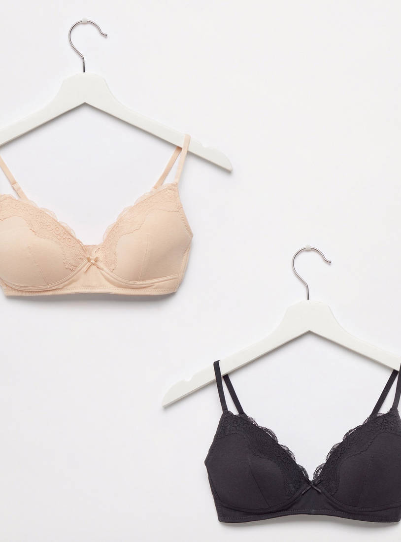 Pack of 2 - Cotton lace Detail A-frame Bra