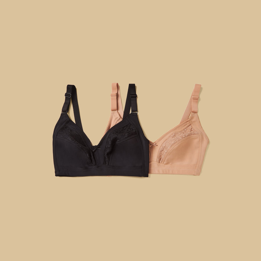 Pack of 2 - Lace Panel Non-Padded Non-Wired Bra