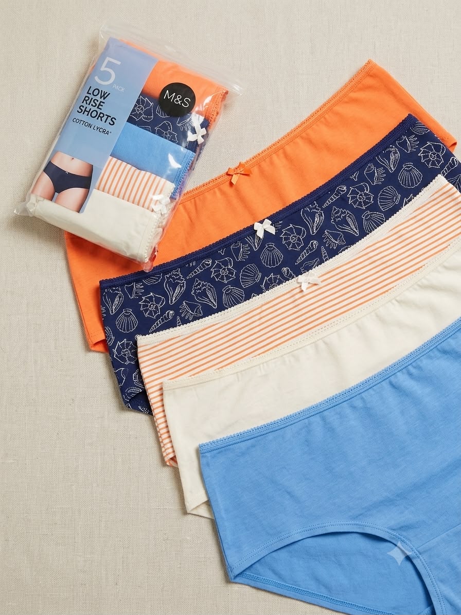 M&S 5-Pack Cotton Lycra™ Printed Low Rise Shorts
