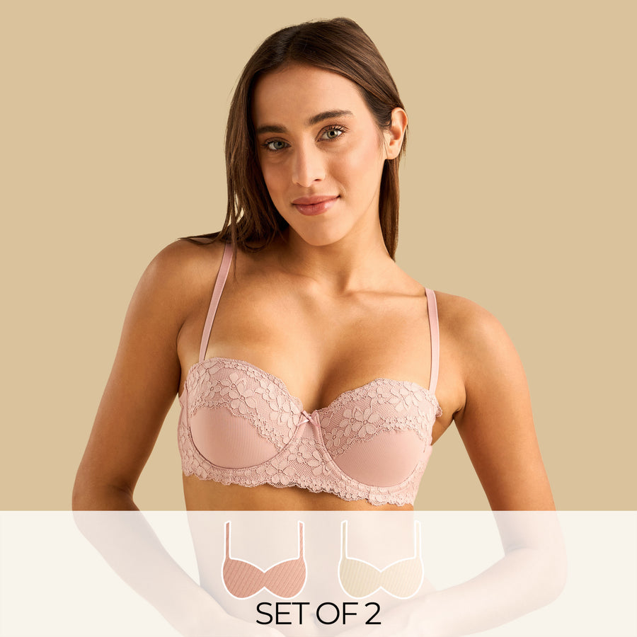 Pack of 2 - Lace Push-Up Wired Balconette Bra