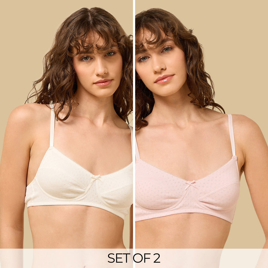 Pack of 2 - Pointelle Cotton Non-Padded Non-Wired Bra