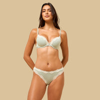 Lace Trim Pointelle 100% Cotton Wired Plunge Bra