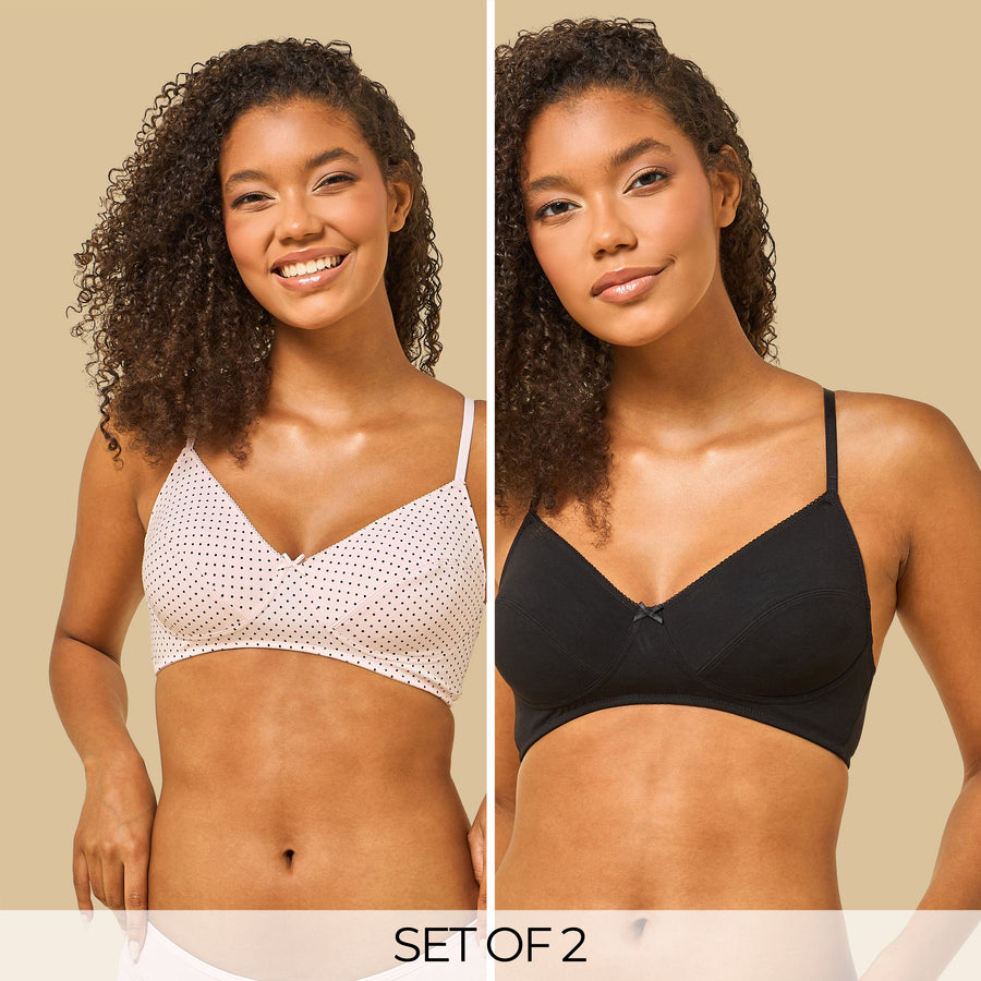 Pack of 2 - Assorted Cotton Non-Padded Non-Wired Comfort Bra