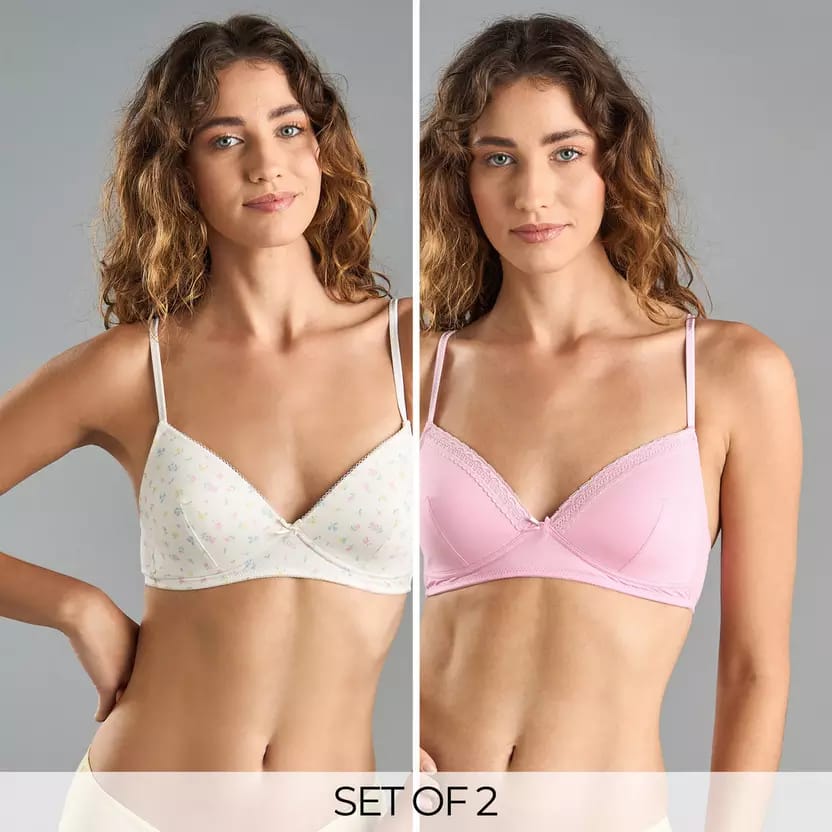 Pack of 2 -Cotton Non Wire T-shirt Bra