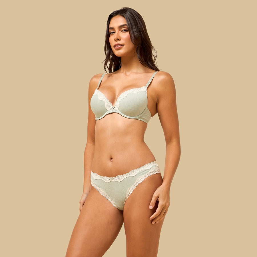 Lace Trim Pointelle Brazillian Briefs