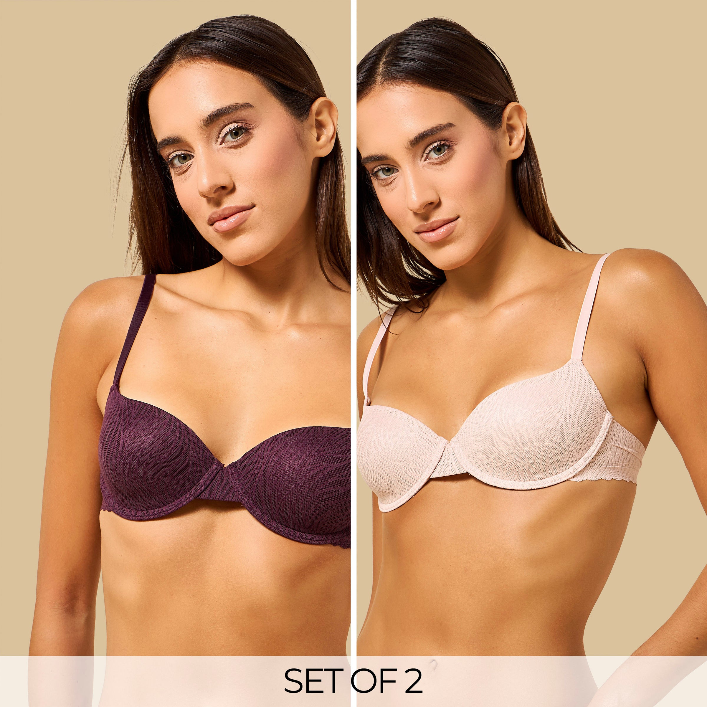 Pack of 2 - Textured Push-Up Wired Demi Bra