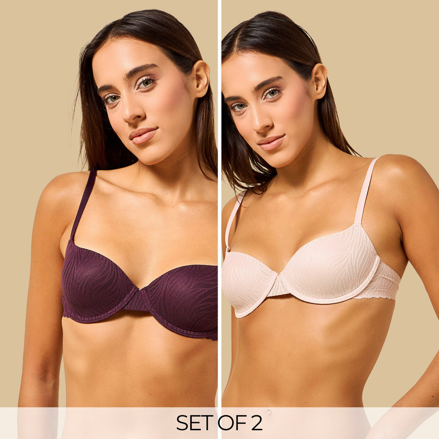 Pack of 2 - Textured Push-Up Wired Demi Bra