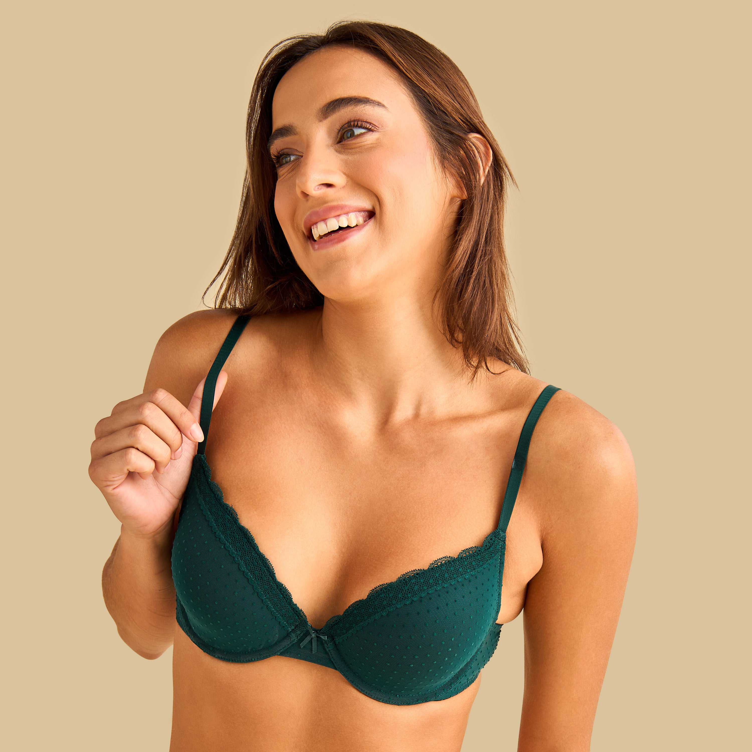 Mesh Textured Plunge Bra