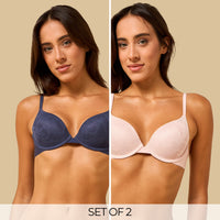 Pack of 2 - Jacquard Padded Wired Plunge Bra