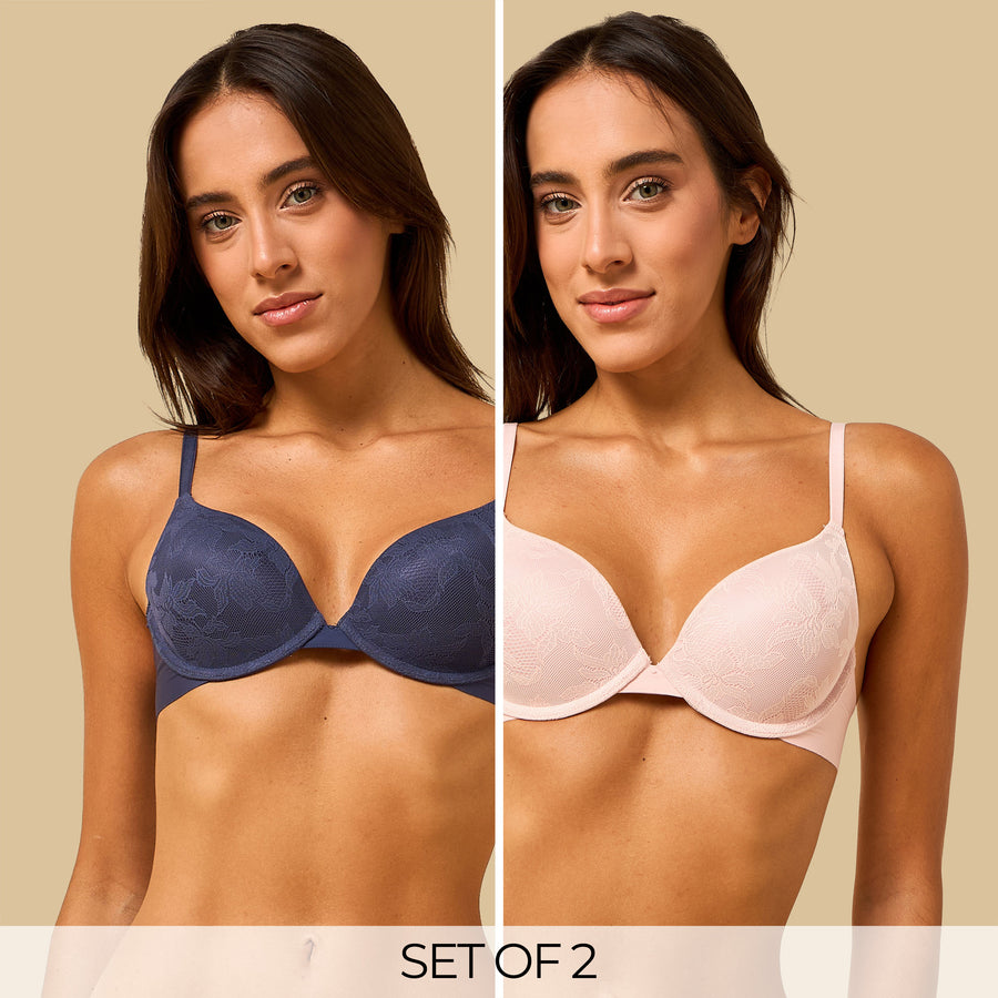Pack of 2 - Jacquard Padded Wired Plunge Bra