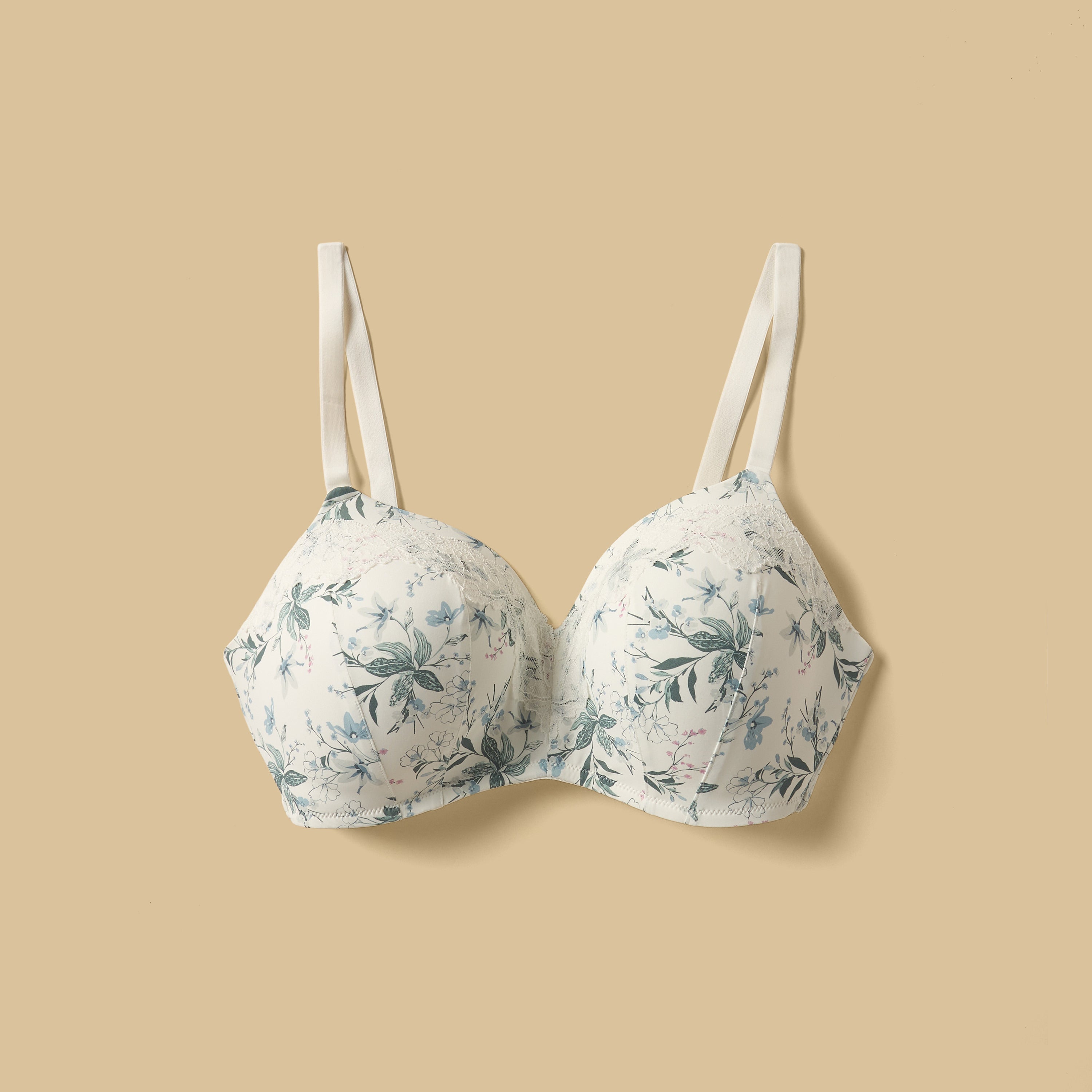 Floral Print Lace Trim Padded Extended Bra