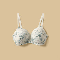 Floral Print Lace Trim Padded Extended Bra