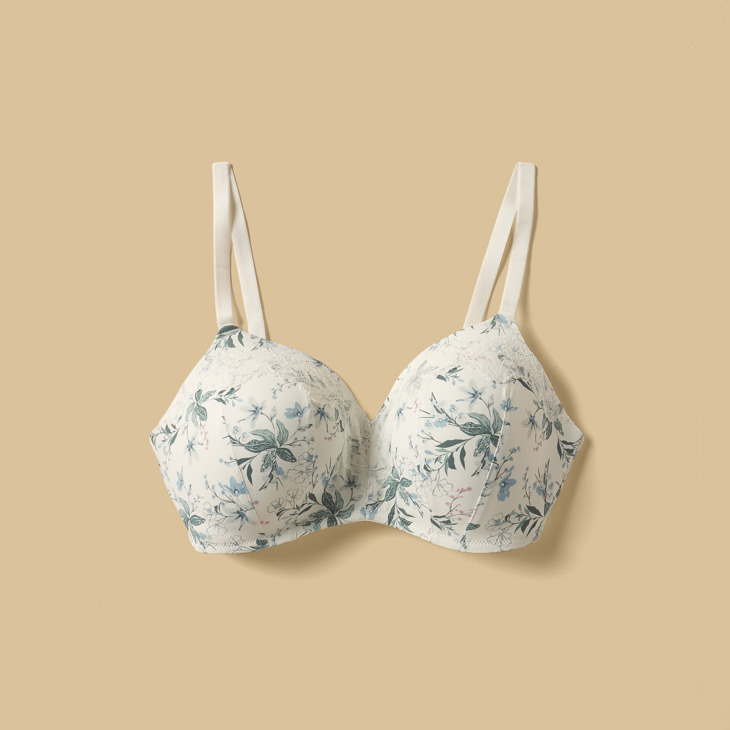 Floral Print Lace Trim Padded Extended Bra
