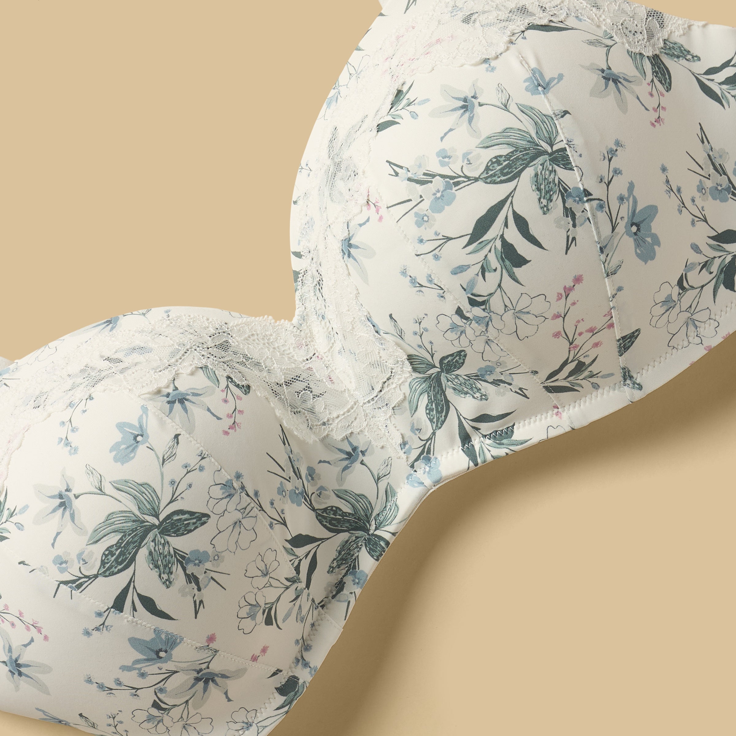 Floral Print Lace Trim Padded Extended Bra
