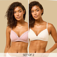 Pack of 2 - Lace Insert Padded A-frame Bra
