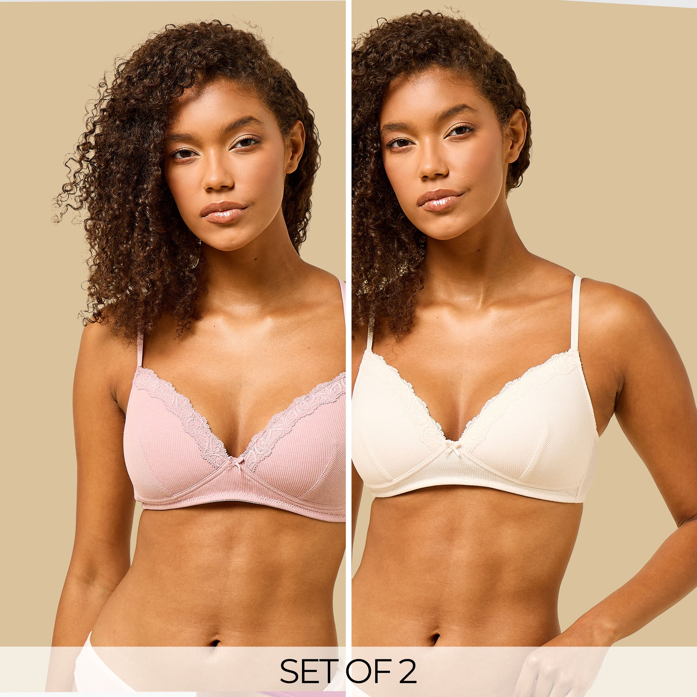Pack of 2 - Lace Insert Padded A-frame Bra