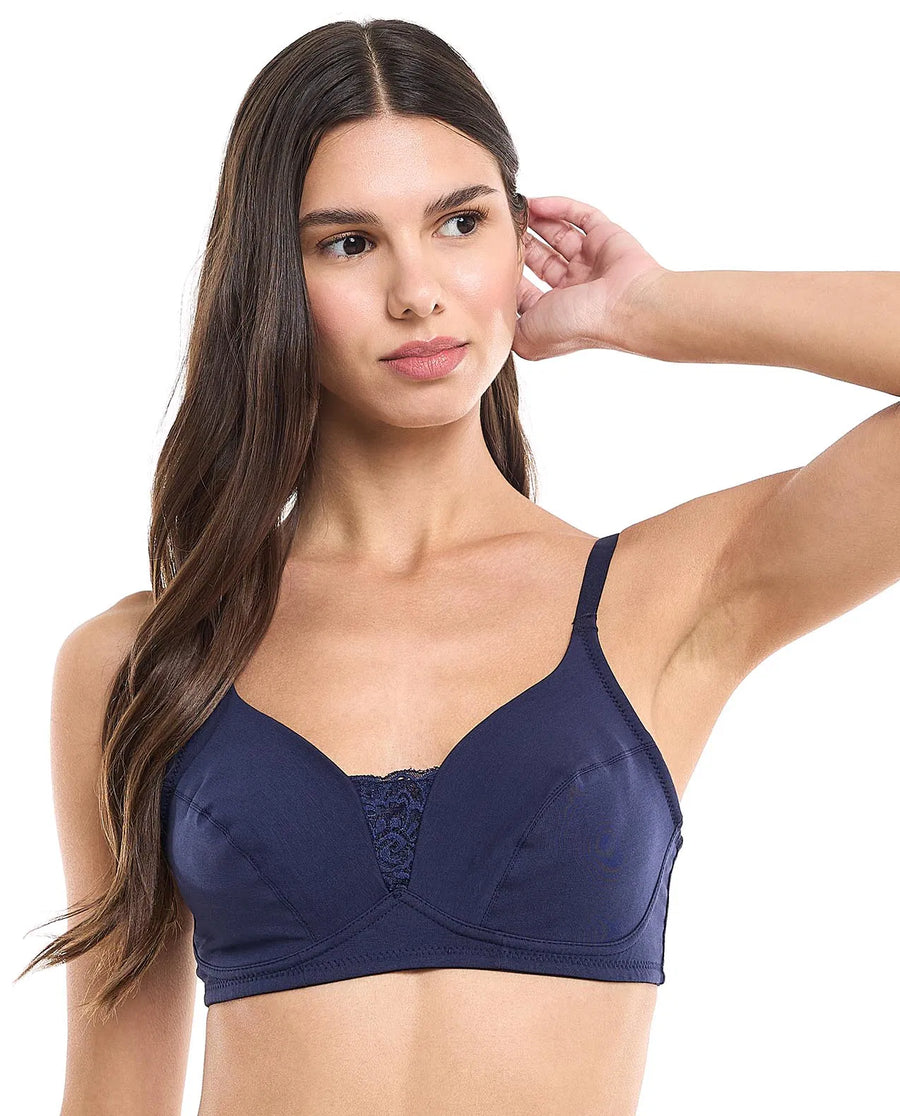 Cotton Lace Trim Non-Padded R&B Bra (BLUE)