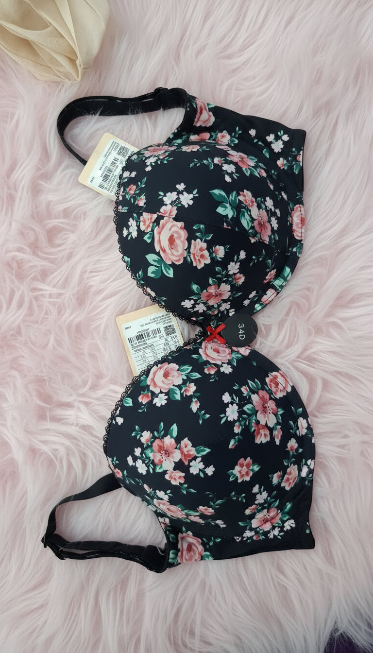 Floral Print Plunge Bra